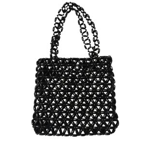 Chic Black Woven Bead Shoulder Bag